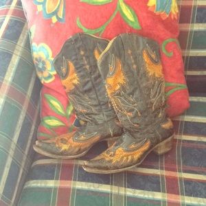 Leather Rhinestone Cowboy Boots